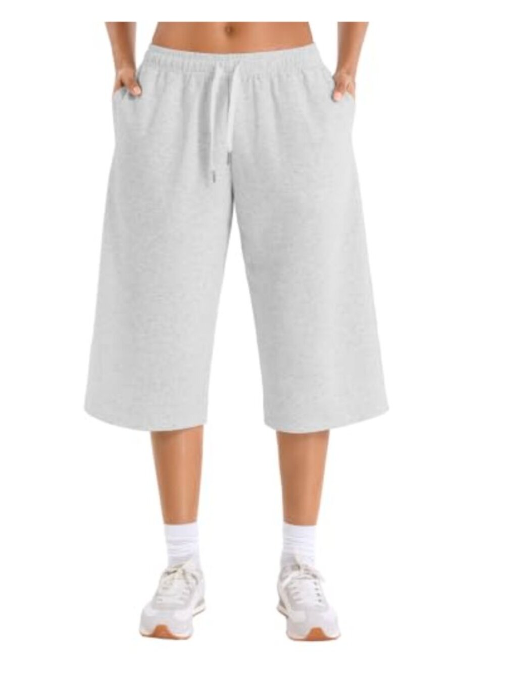 Womens Capri Pants with Pockets Low Waisted Wide Leg Drawstring Activewear